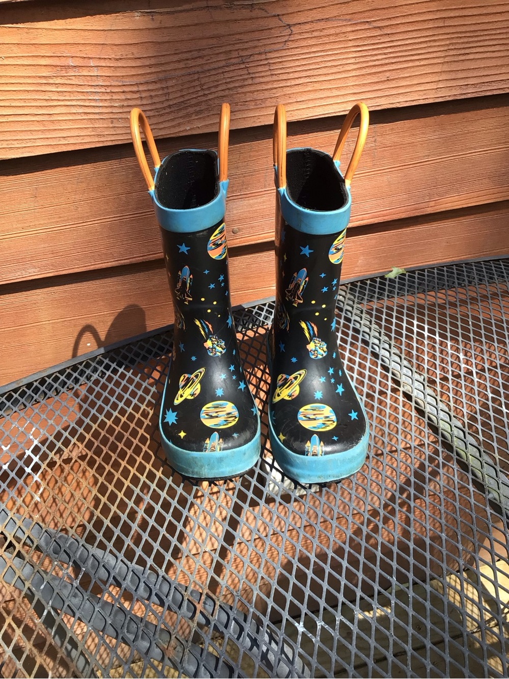 Cat & Jack Kids' Space Rocket Rain Boots in Black, Blue & Orange